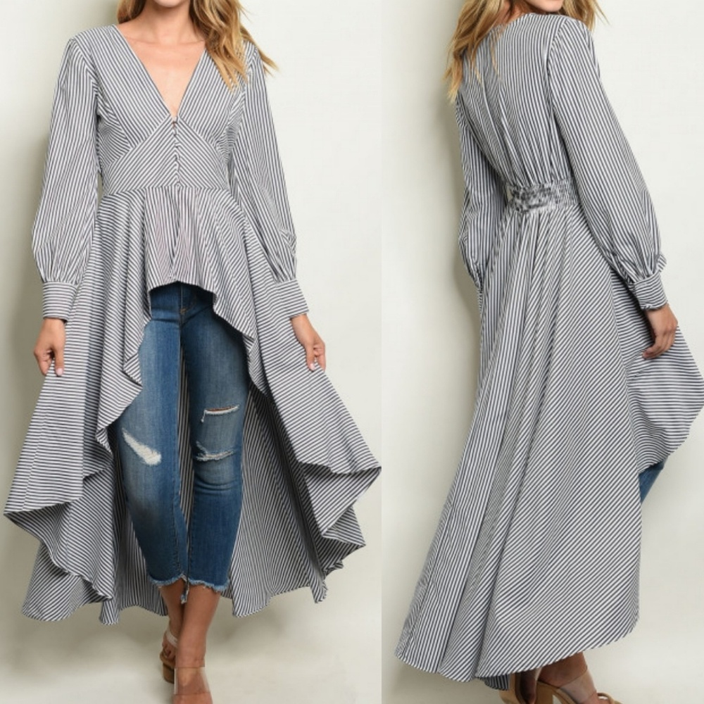 🆕️🔥Gorgeous!Black White StripesPeplum Maxi TOP 